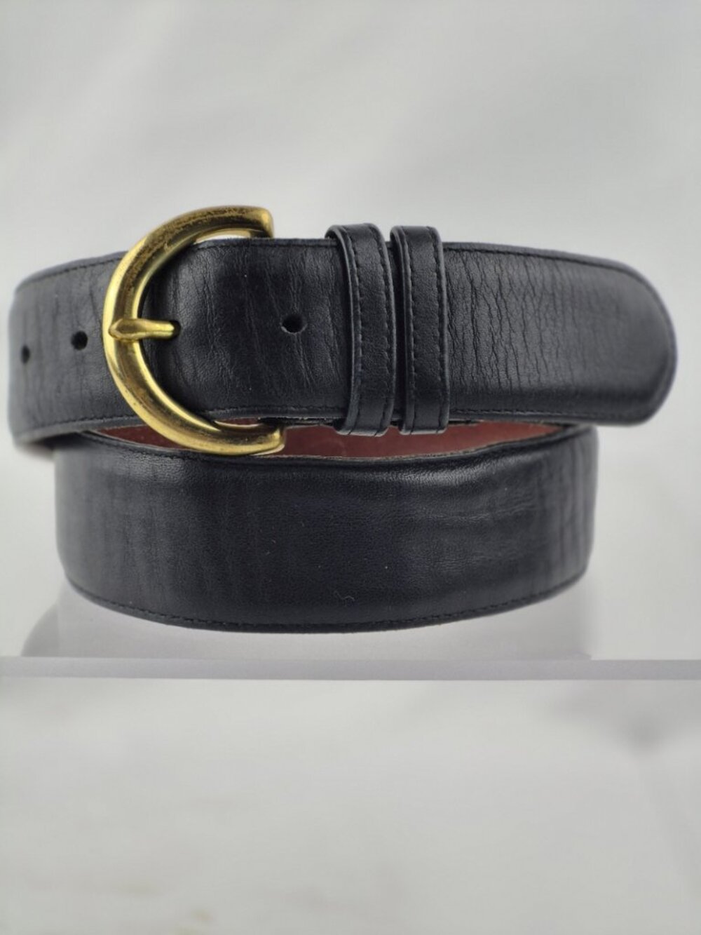 Vtg Coach Black Glove Tanned Cowhide Leather Belt Solid Brass Rounded Buckle MED